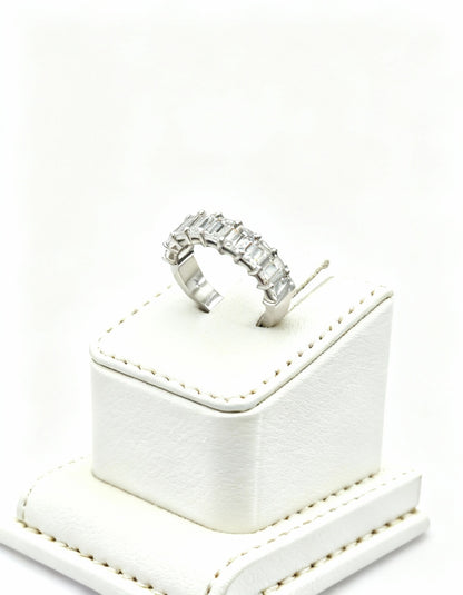 &quot;Thalia&quot; Emerald cut Prong Set Classic basket Half Eternity Band