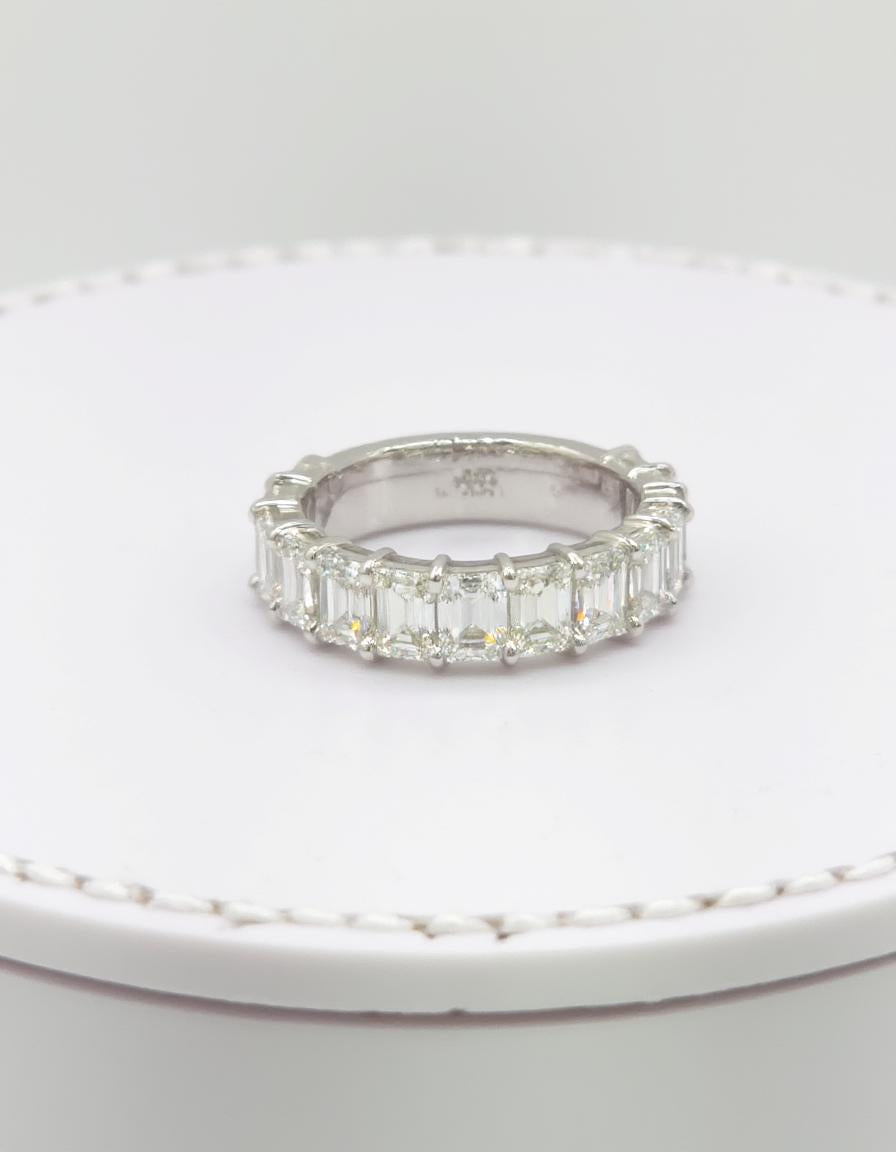 &quot;Thalia&quot; Emerald cut Prong Set Classic basket Half Eternity Band
