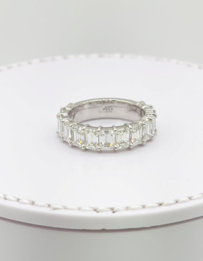 &quot;Thalia&quot; Emerald cut Prong Set Classic basket Half Eternity Band