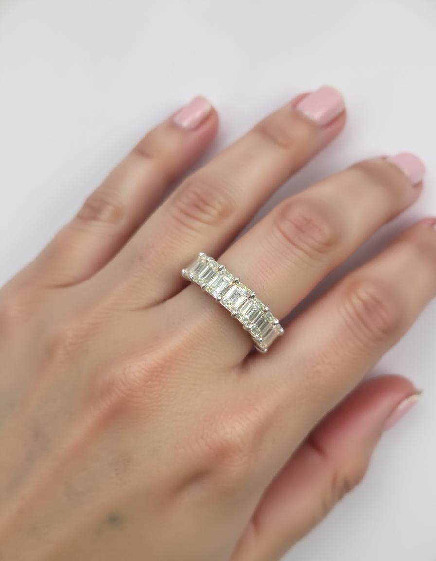 &quot;Thalia&quot; Emerald cut Prong Set Classic basket Half Eternity Band