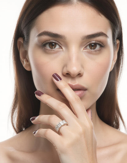 &quot;Melora&quot; Radiant cut Prong Set Classic basket Half Eternity Band