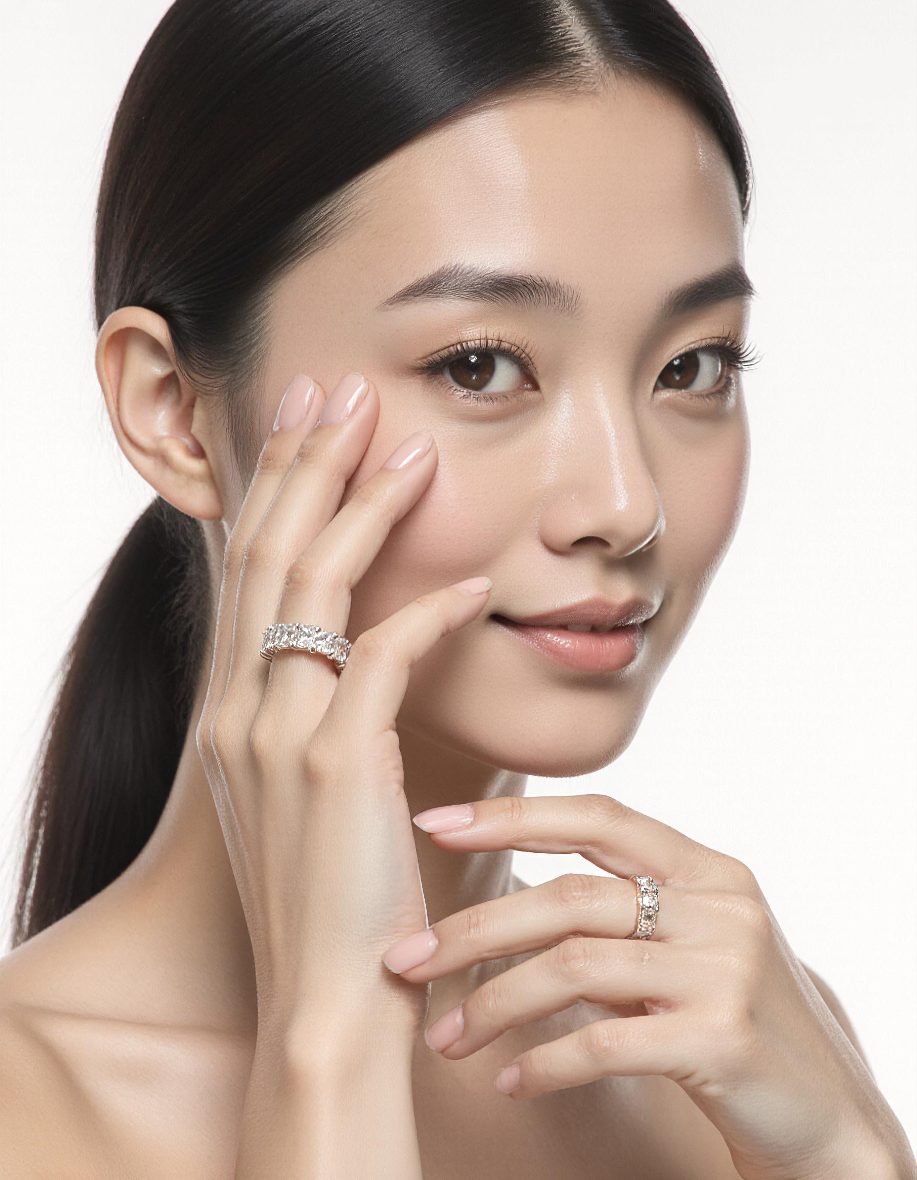 &quot;Melora&quot; Radiant cut Prong Set Classic basket Half Eternity Band