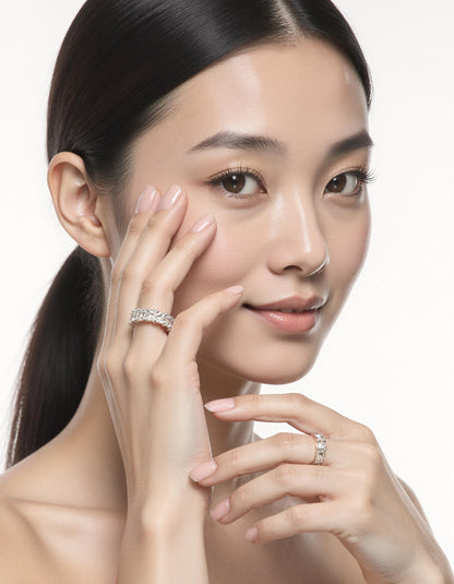 &quot;Melora&quot; Radiant cut Prong Set Classic basket Half Eternity Band