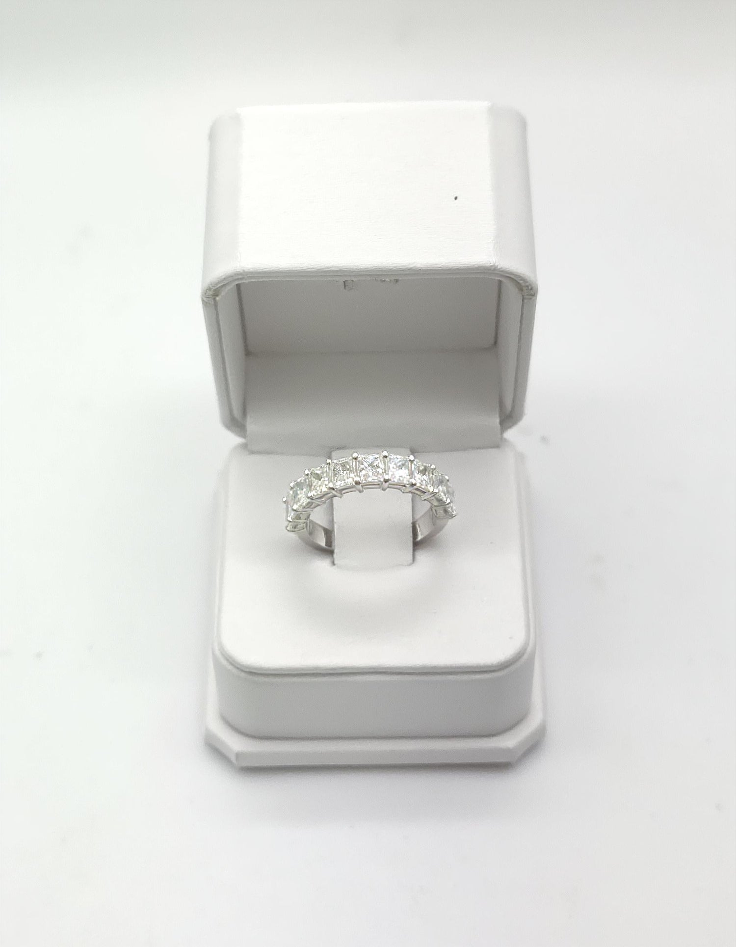 &quot;Melora&quot; Radiant cut Prong Set Classic basket Half Eternity Band