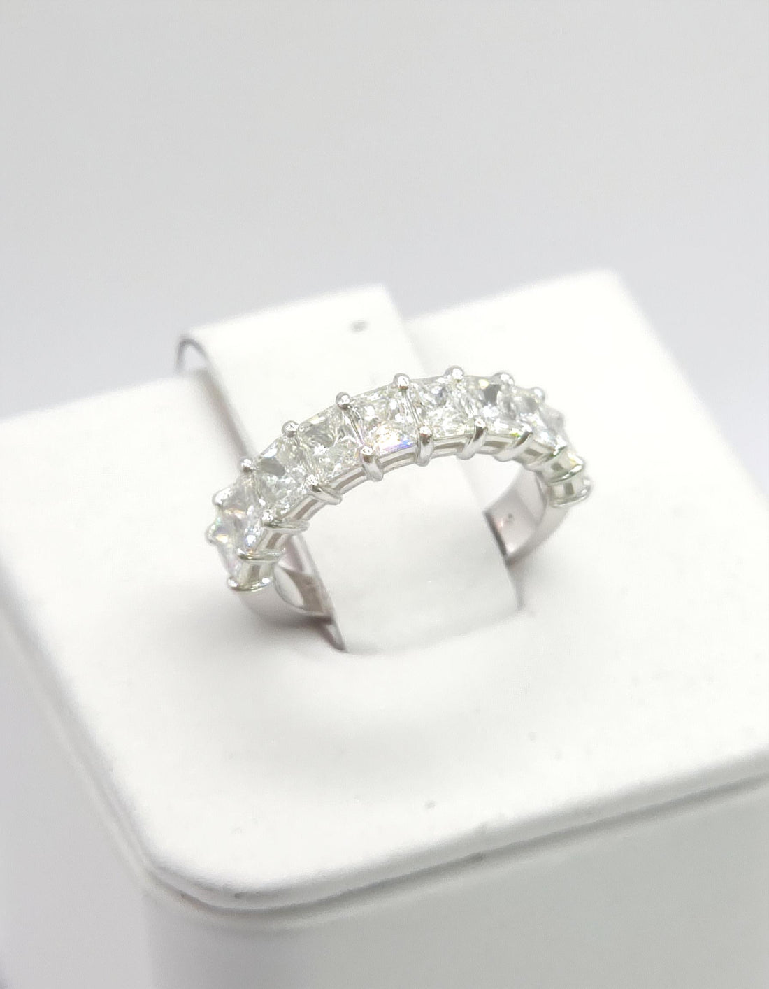 &quot;Melora&quot; Radiant cut Prong Set Classic basket Half Eternity Band