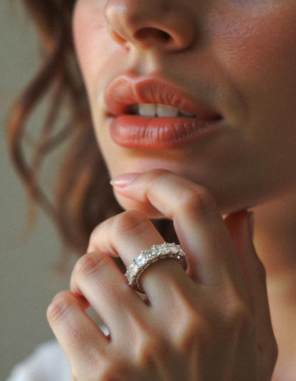 &quot;Sorrela&quot; Asscher cut Prong Set Classic basket Half Eternity Band