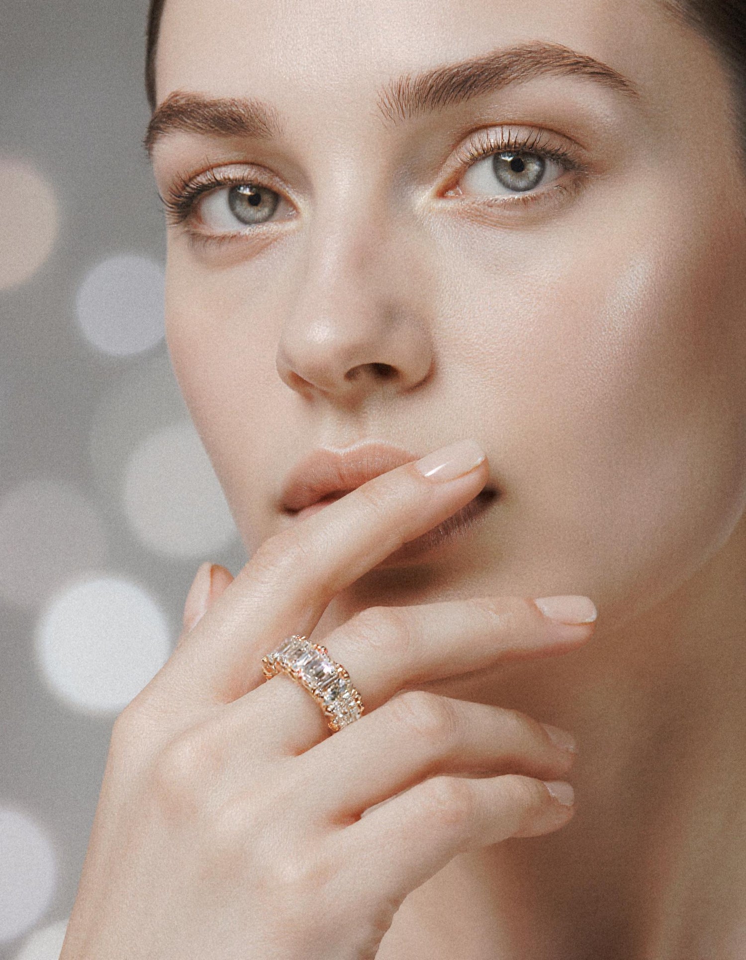 &quot;Anitra&quot; Emerald cut Prong Set &quot;U&quot; Shape Half Eternity Band