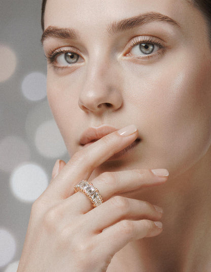 &quot;Anitra&quot; Emerald cut Prong Set &quot;U&quot; Shape Half Eternity Band