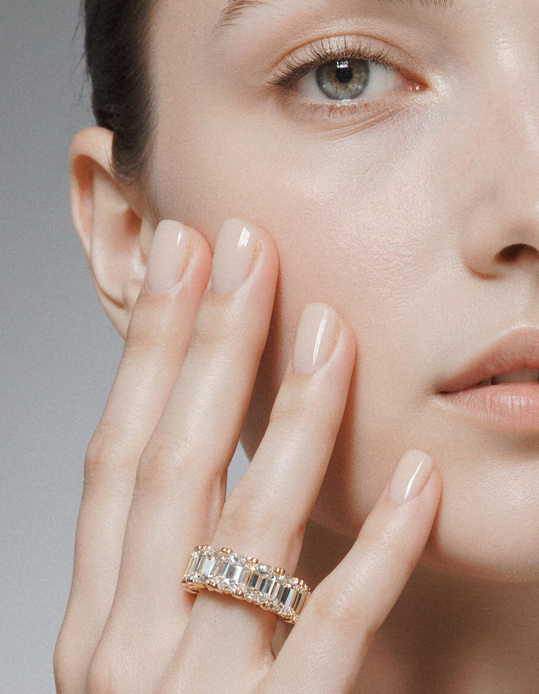 &quot;Anitra&quot; Emerald cut Prong Set &quot;U&quot; Shape Half Eternity Band