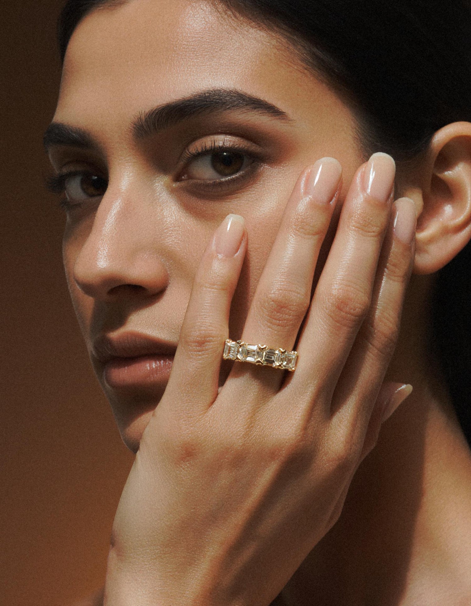 &quot;Marika&quot; Fancy Yellow Emerald cut Horizontal Prong set Half Eternity Band