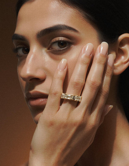 &quot;Marika&quot; Fancy Yellow Emerald cut Horizontal Prong set Half Eternity Band