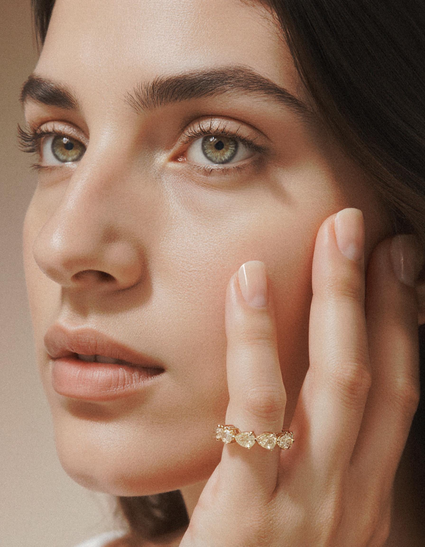 &quot;Torina&quot; Fancy Yellow Pear Shape Horizontal Prong set Eternity Band