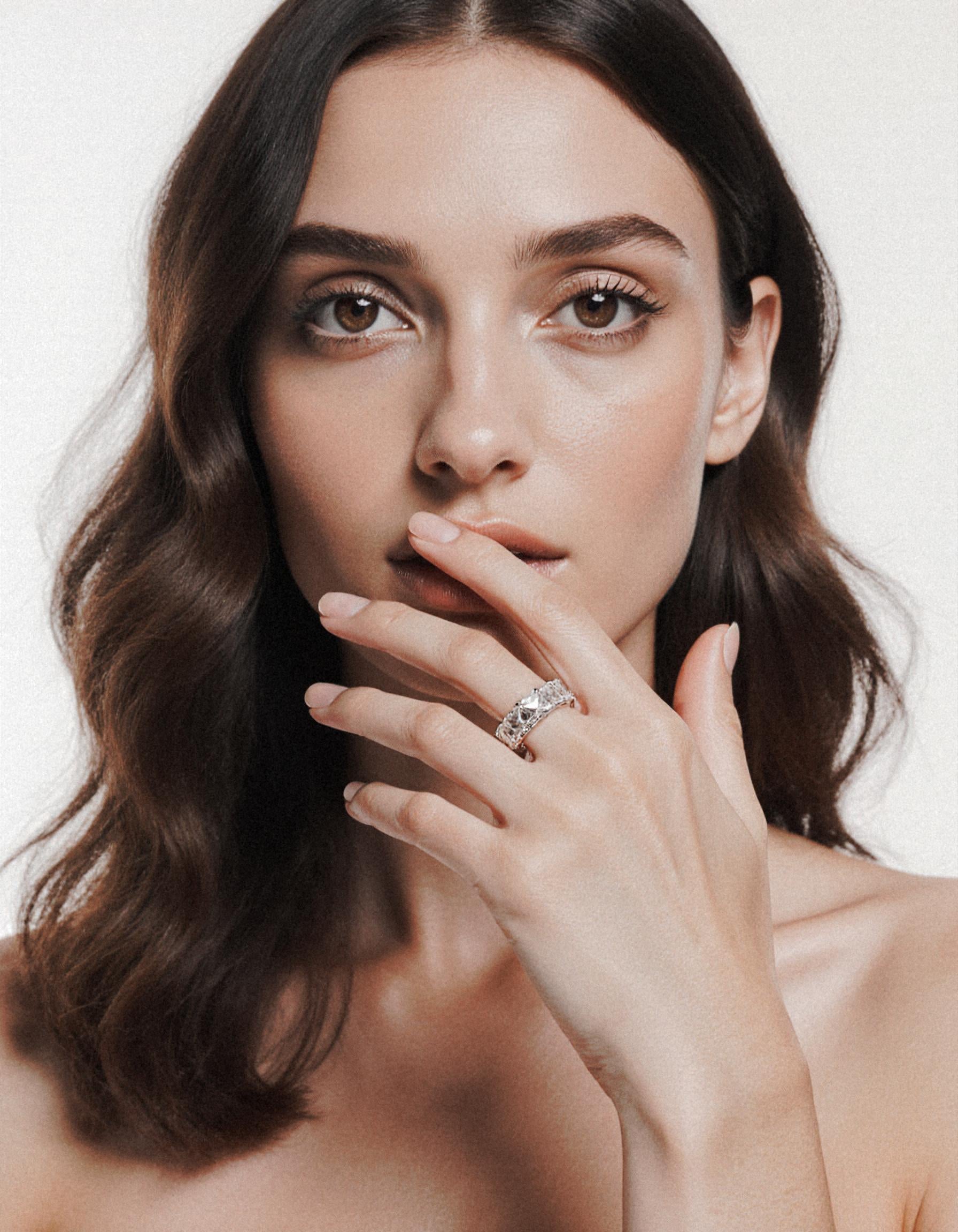 &quot;Millena&quot; Baguette French cut Prong Set Classic basket Eternity Band