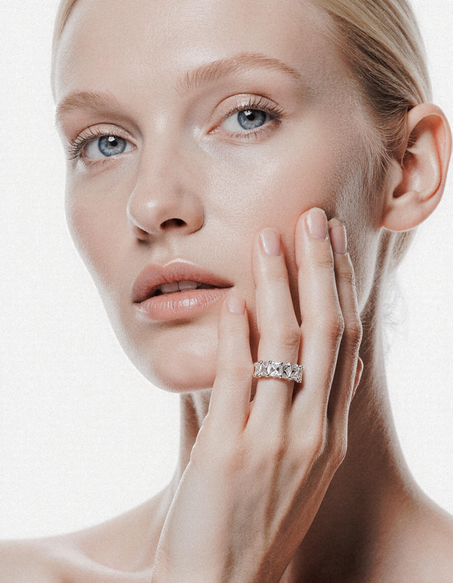 &quot;Millena&quot; Baguette French cut Prong Set Classic basket Eternity Band