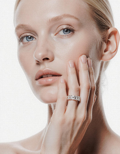 &quot;Millena&quot; Baguette French cut Prong Set Classic basket Eternity Band