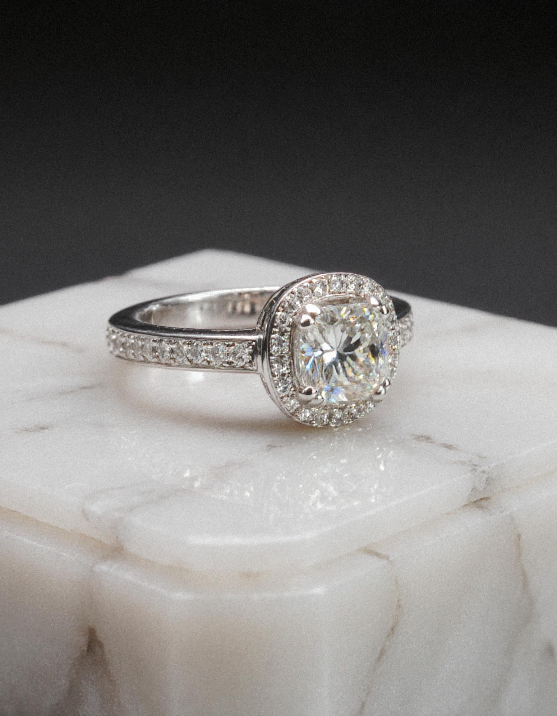 &quot;Nareta&quot; Cushion cut Center stone with Round Brilliant Halo Engagement Ring