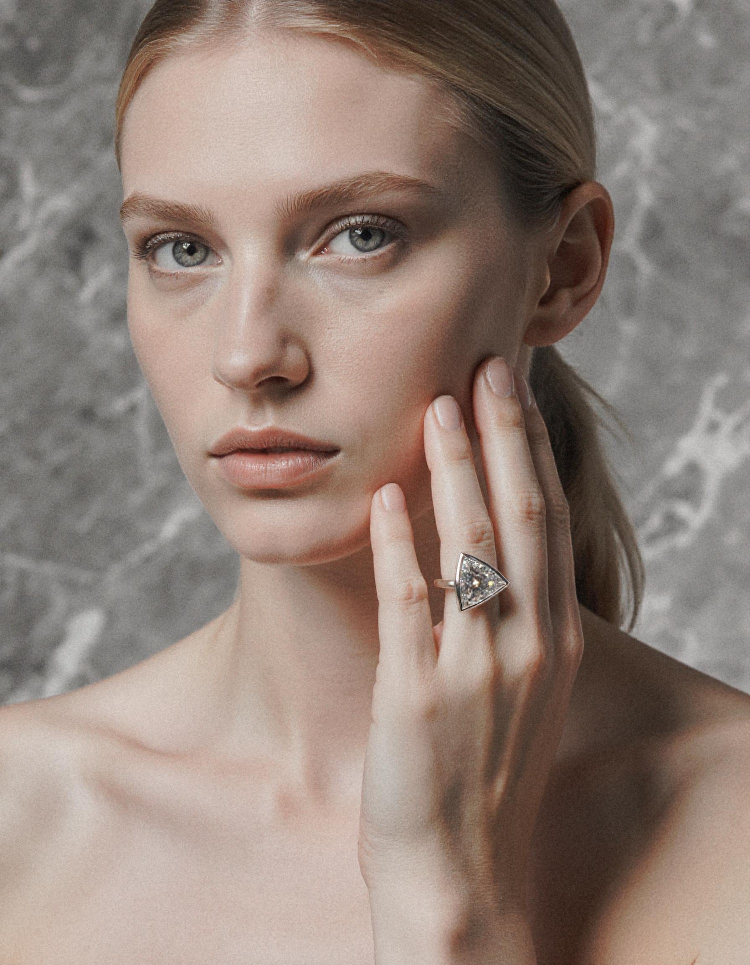 &quot;Azzura&quot; Trillion Cut Diamond Bezel Set solitaire ring, set Slanted