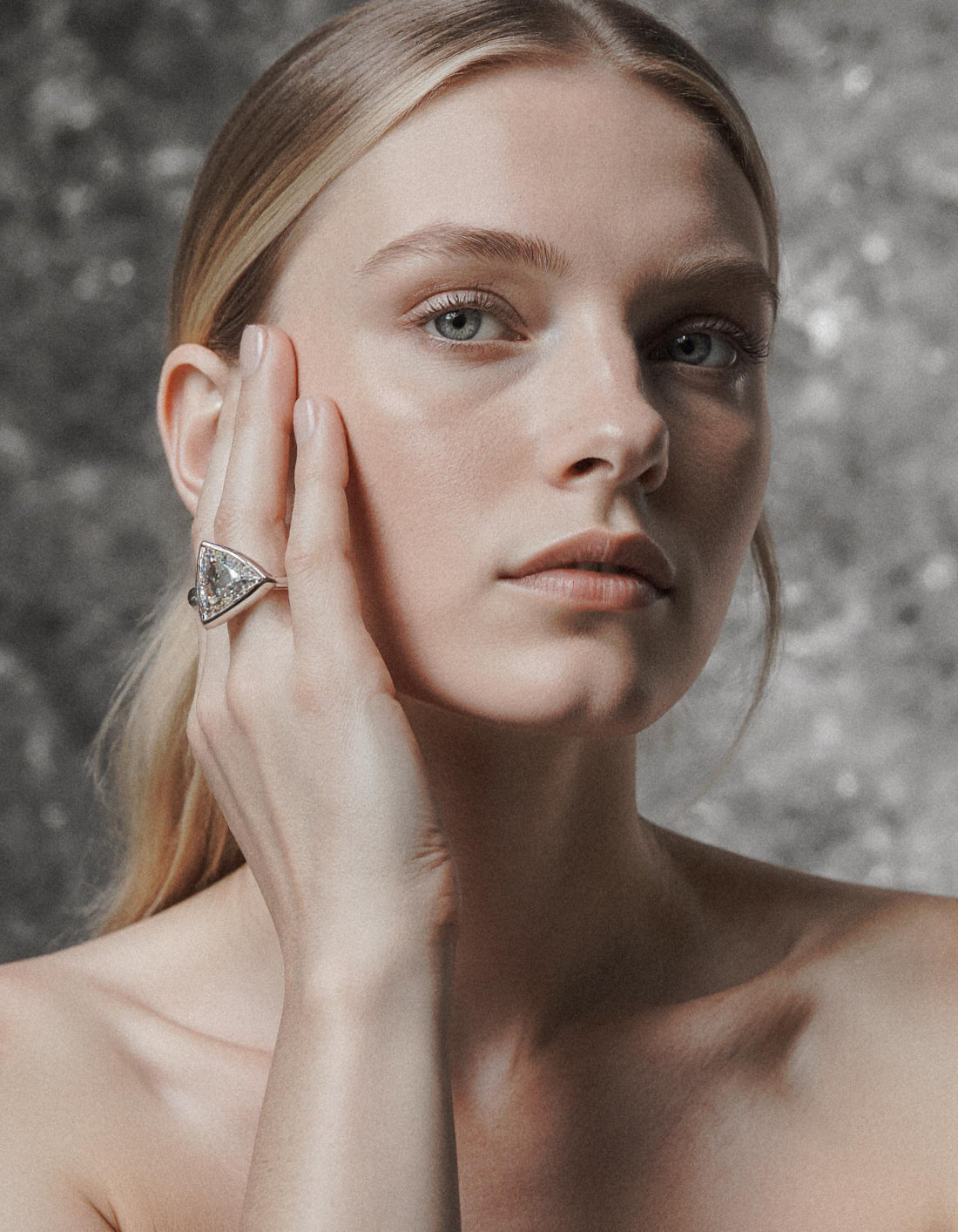 &quot;Azzura&quot; Trillion Cut Diamond Bezel Set solitaire ring, set Slanted