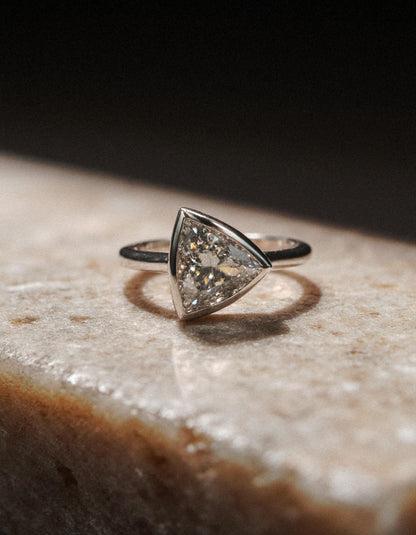&quot;Azzura&quot; Trillion Cut Diamond Bezel Set solitaire ring, set Slanted