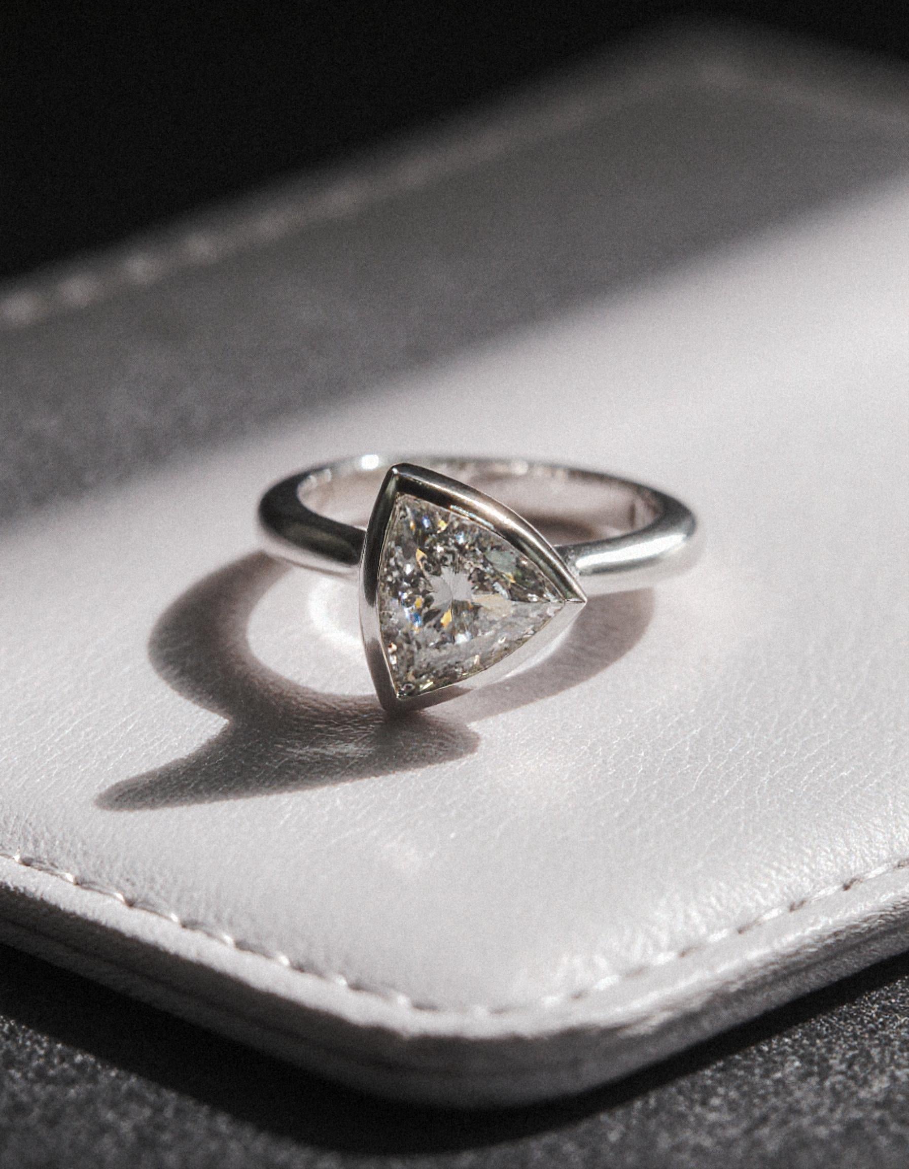 &quot;Azzura&quot; Trillion Cut Diamond Bezel Set solitaire ring, set Slanted