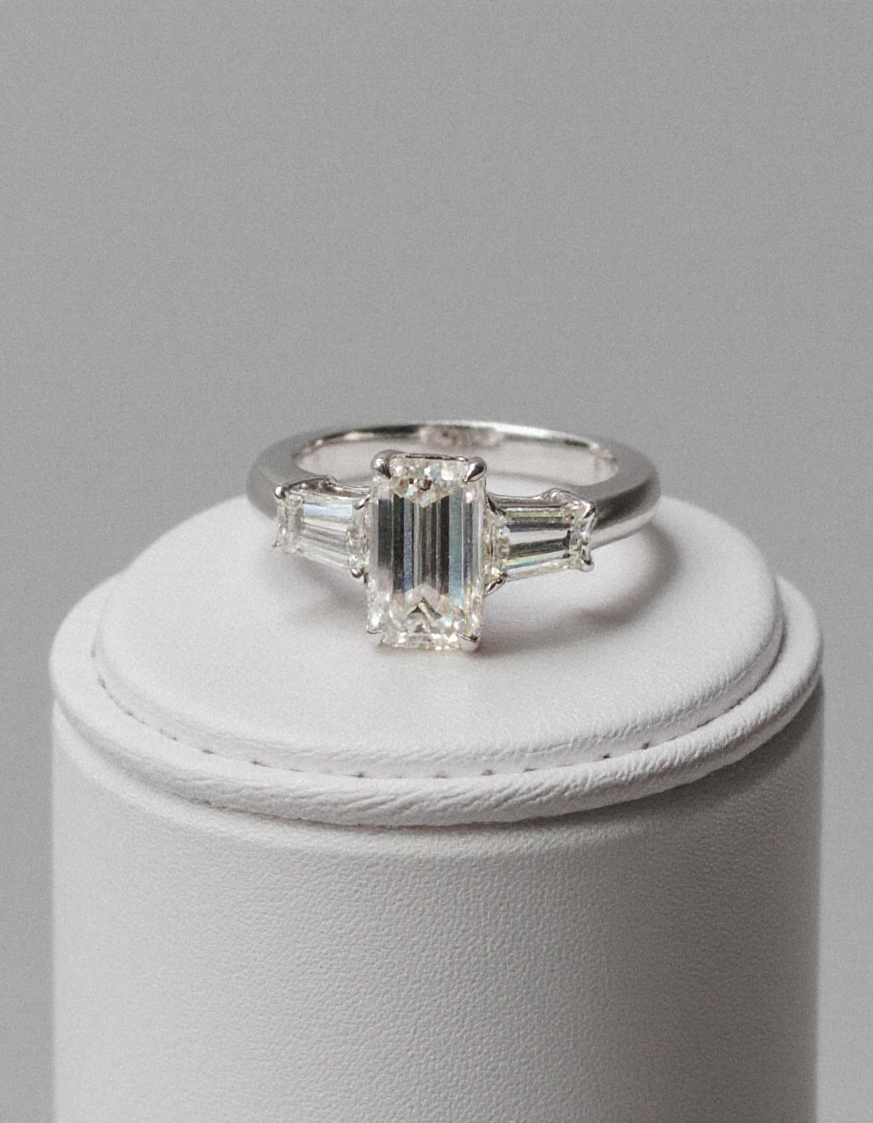 &quot;Allegra&quot; 3 stone Diamond ring With Emerald cut center and Tapered Baguette side stones