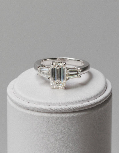 &quot;Allegra&quot; 3 stone Diamond ring With Emerald cut center and Tapered Baguette side stones