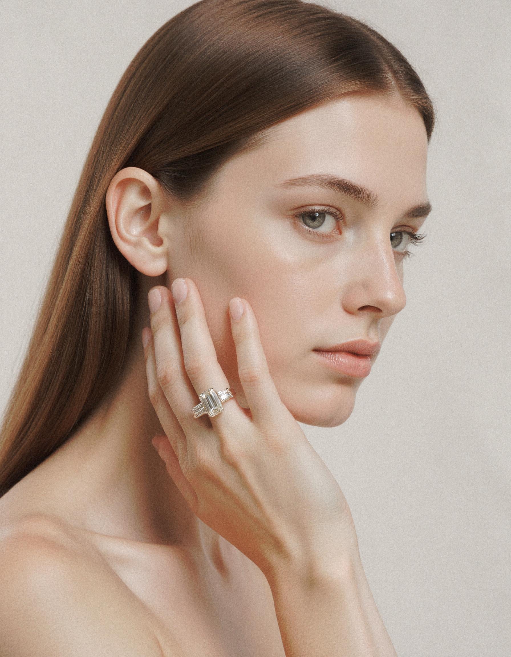 &quot;Allegra&quot; 3 stone Diamond ring With Emerald cut center and Tapered Baguette side stones