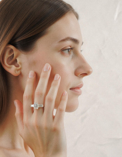 &quot;Allegra&quot; 3 stone Diamond ring With Emerald cut center and Tapered Baguette side stones