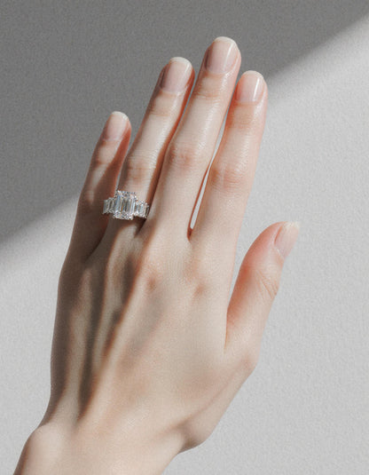 &quot;Rozalin&quot; 7 Stone Emerald cut Graduated Prong Set Engagement Ring