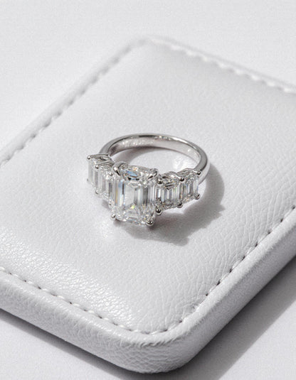 &quot;Rozalin&quot; 7 Stone Emerald cut Graduated Prong Set Engagement Ring