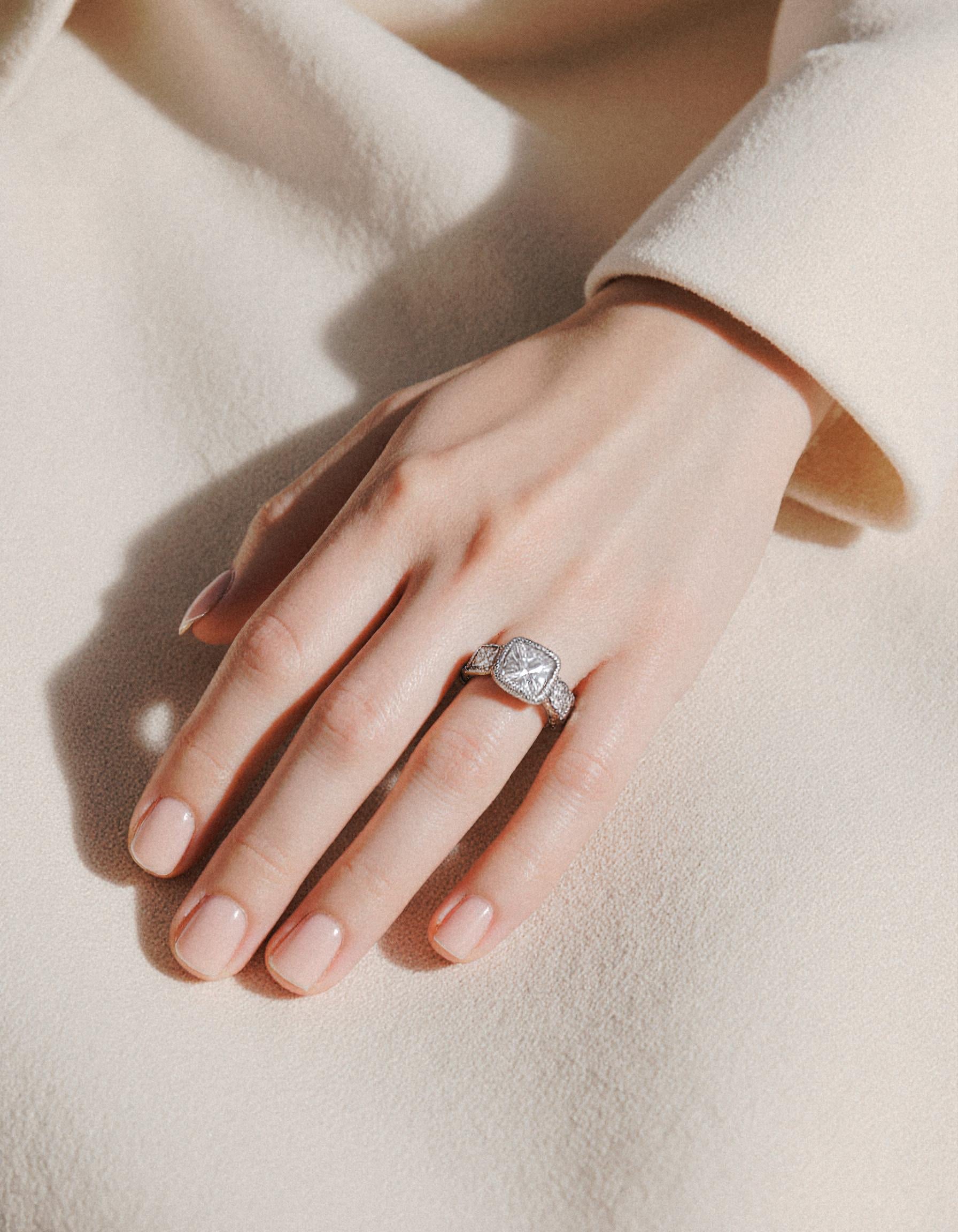 &quot;Gaia&quot; French cut Asscher Ring Bezel set with Milgrain