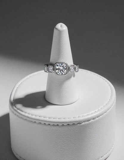 &quot;Gaia&quot; French cut Asscher Ring Bezel set with Milgrain