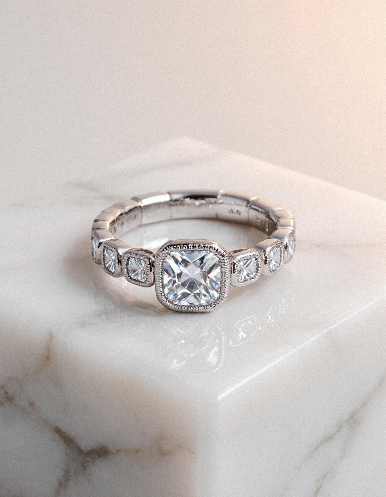 &quot;Gaia&quot; French cut Asscher Ring Bezel set with Milgrain