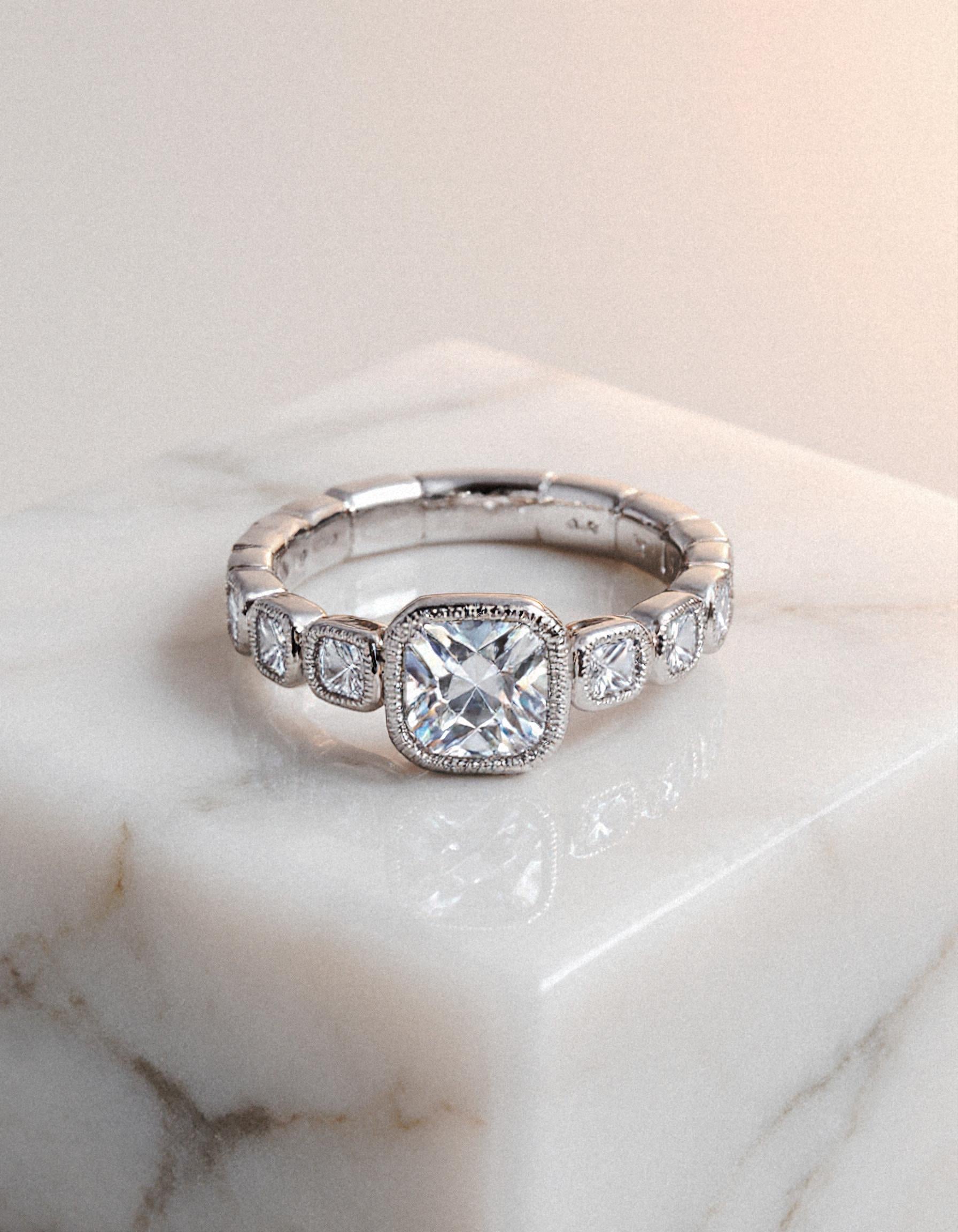 &quot;Gaia&quot; French cut Asscher Ring Bezel set with Milgrain