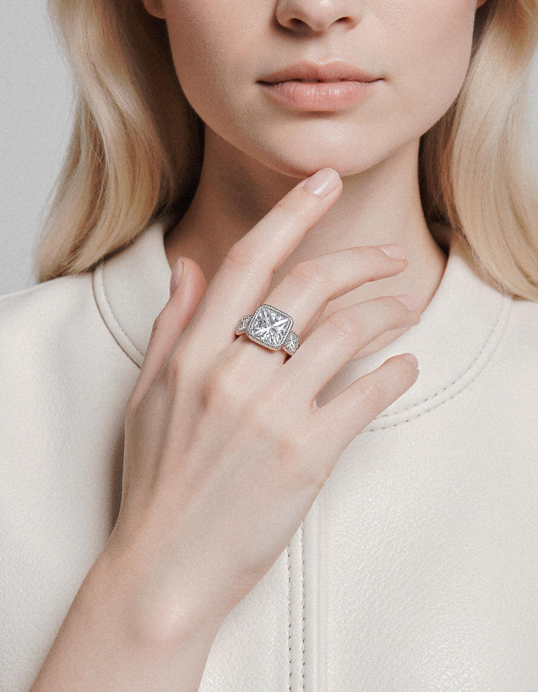 &quot;Gaia&quot; French cut Asscher Ring Bezel set with Milgrain