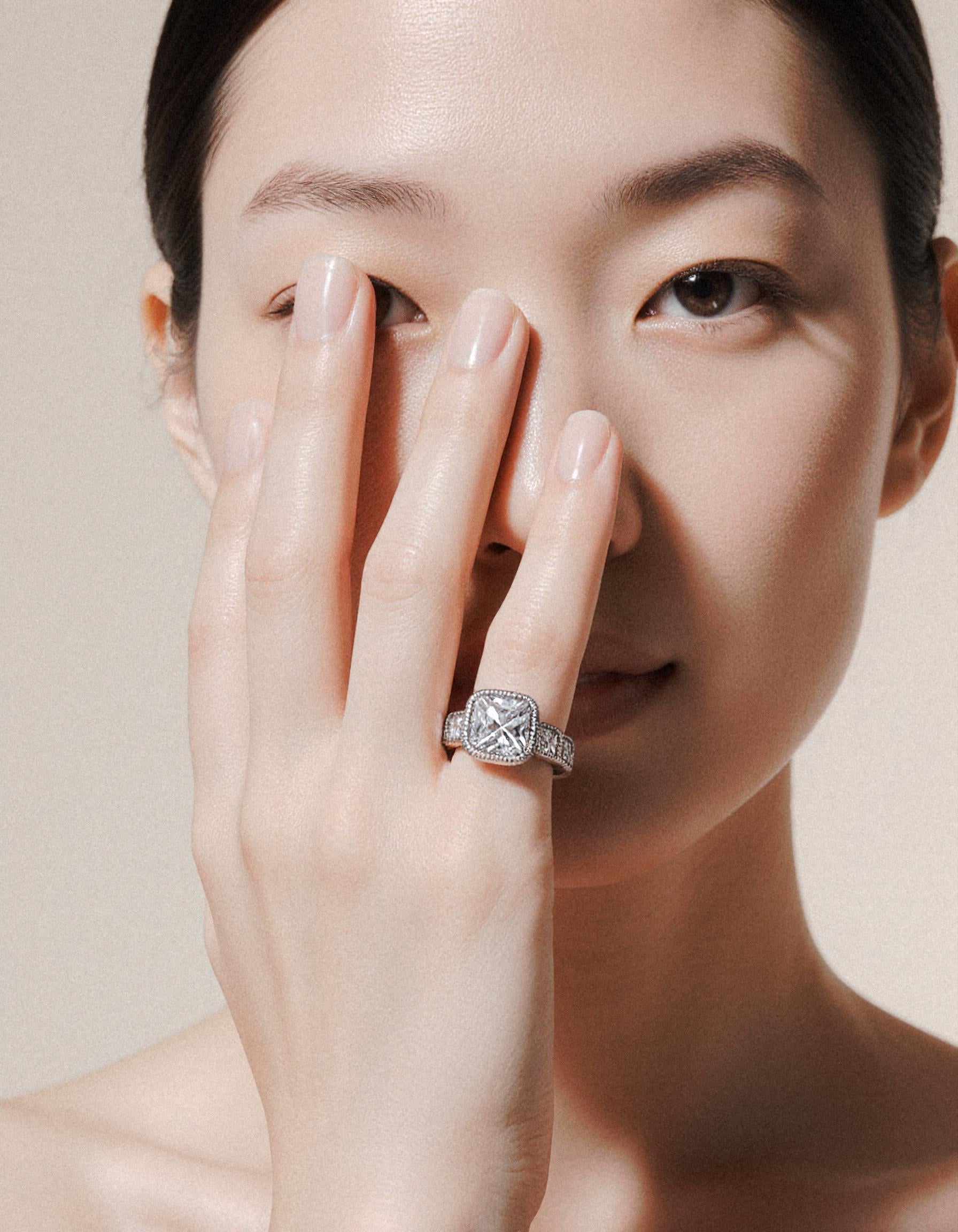 &quot;Gaia&quot; French cut Asscher Ring Bezel set with Milgrain