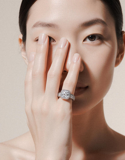 &quot;Gaia&quot; French cut Asscher Ring Bezel set with Milgrain