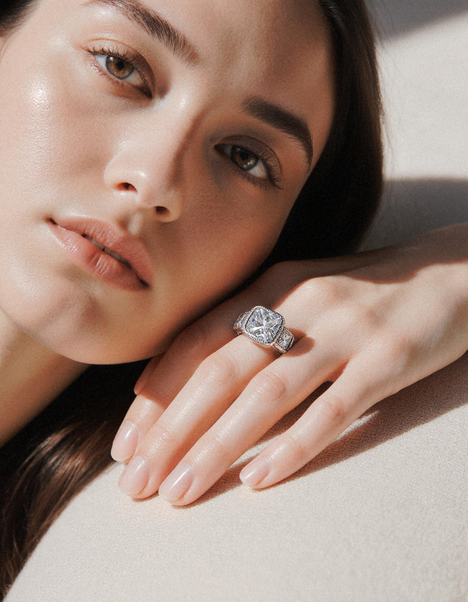 &quot;Gaia&quot; French cut Asscher Ring Bezel set with Milgrain