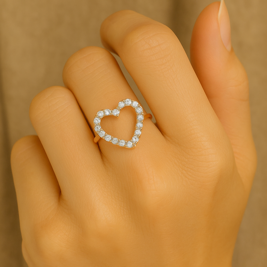 Hailey Diamond accent heart shaped Gold Ring